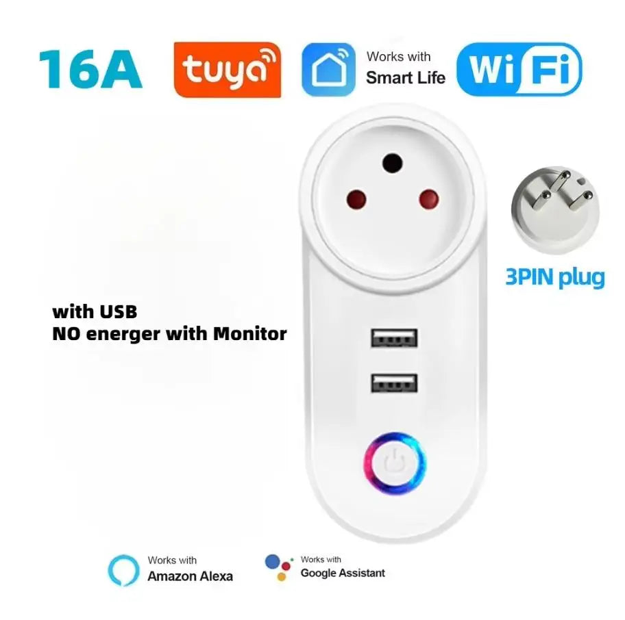 Tomada inteligente WIFI Israel 16A com Bluetooth USB - Tomada ISR IL - Temporizador de Voz Remoto - Tuya/Alexa/IFTTT/Automação Residencial Smart Life