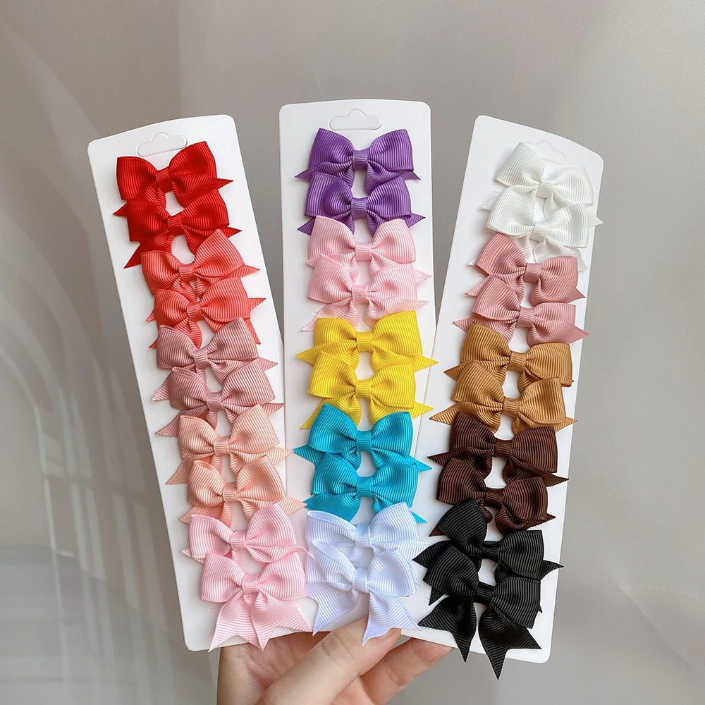 Conjunto de 10 Ganchos de Cabelo de Laço de Cor Sólida para Meninas Bebés, Fitas de Cabelo Artesanais com Laço, Mini Molas de Cabelo, Acessórios de Cabelo