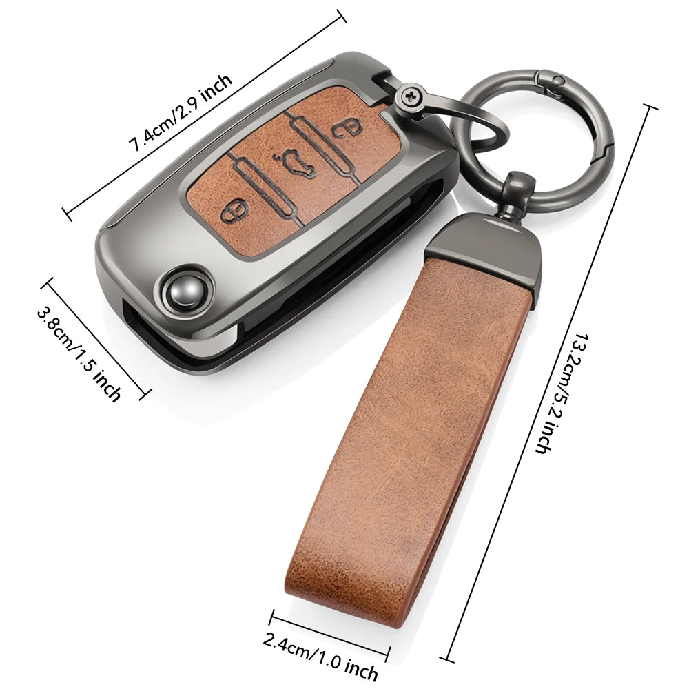 Zinc Alloy + Leather Car Key Case Cover for VW Polo Tiguan Passat Golf Jetta Lavida Golf Tiguan T-roc T-cross for Skoda Octavia