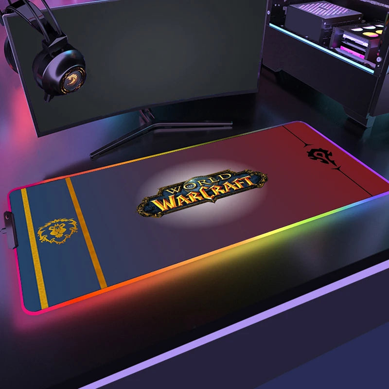 400x900 World Of Warcraft LED Backlight Gaming Mousepad HD Printing RGB Mouse Pad Non-Slip Rubber Deskmats Keyboard Desk Mat XXL