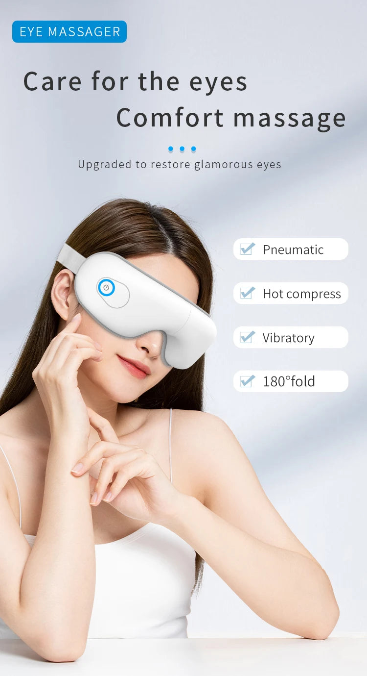 Folding Eye Massager Eye Mask with Heat and Bluetooth Music Airbag Eye Care Device Gift for Eye Strain Dry Eye Improve Sleep