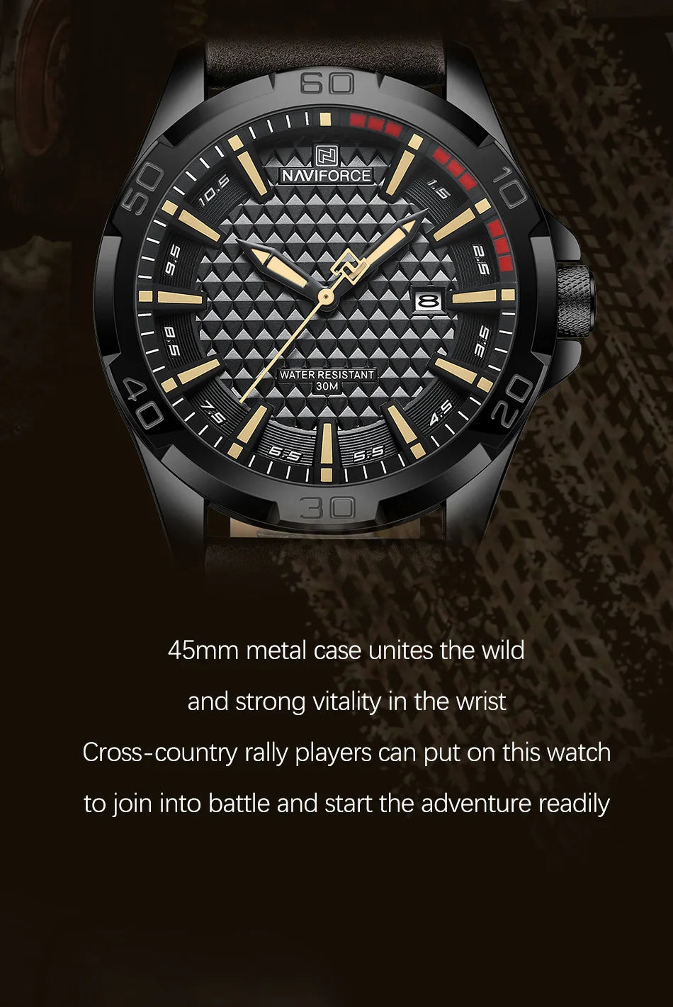 Naviforce NF8023 Quartz Calendar Business Sport Leather Watch
