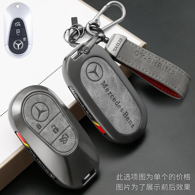 Alloy Leather Car Remote Key Case Cover Shell For Mercedes Benz 2022 C S Class W206 W223 S350 C260 C300 S400 S450 S500 Accessory