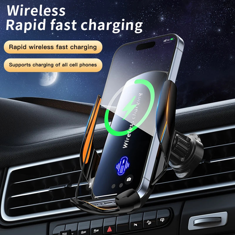 Suporte de telemóvel sem fios para carro, atualizado, 1 unidade, com carregamento sem fios, componentes de ventilação universais, braço rotativo 360°, conector USB