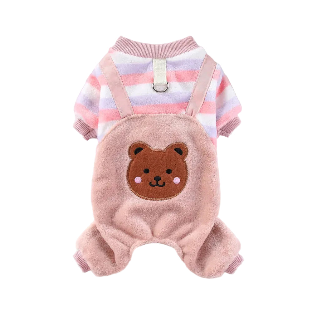 Warm Winter Fleece Dog Jumpsuit Coat with Leash Ring