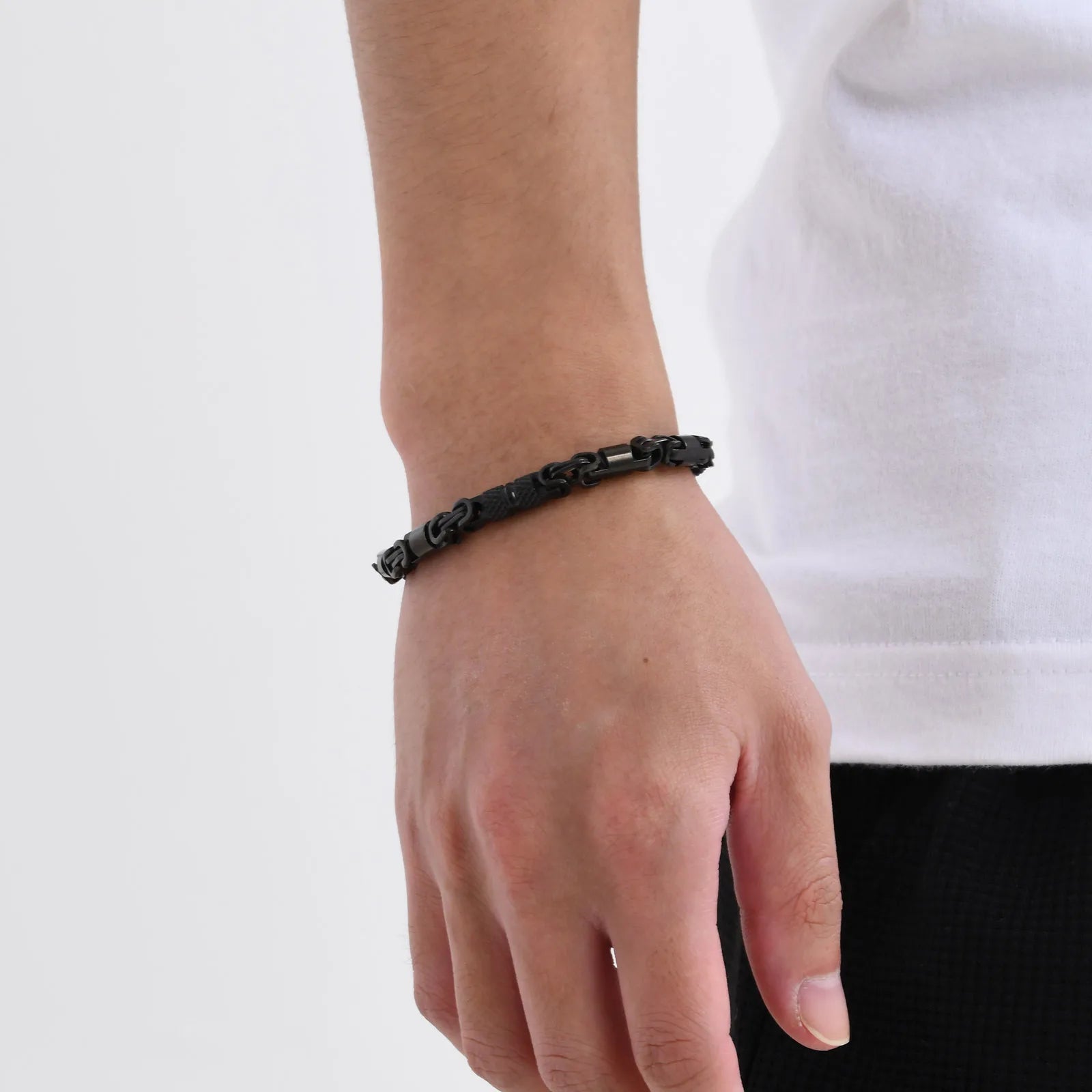 Pulseiras Bizantinas Punk para Homens e Rapazes, Pulseira de Elos de Aço Inoxidável Feita à Mão, Presentes de Joalharia Casuais Elegantes