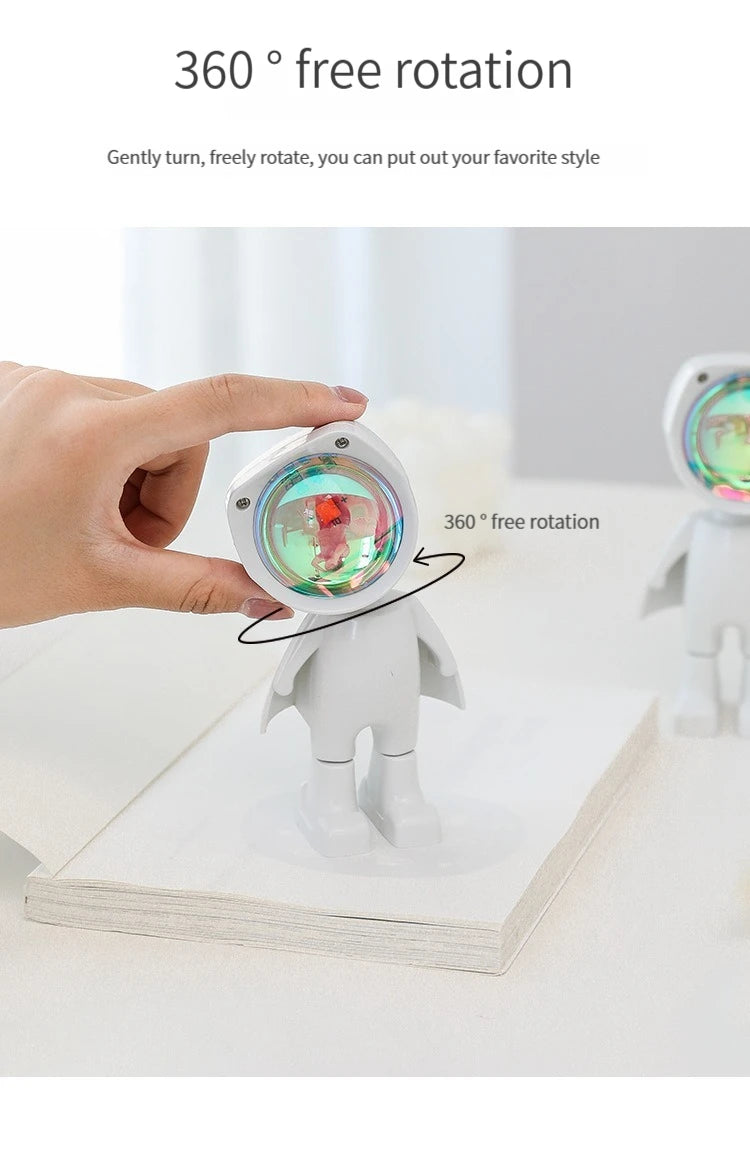 LED 7 Colors Light Sunset Light Astronaut Light Rainbow Projection Night Light 360 Degree Rotation Rechargeable Ambient Light