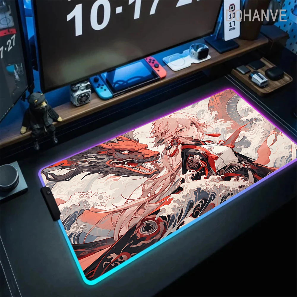 Pink Girls RGB Anime Rubber Mouse Pads XXL Cute Large LED Lighting PC Computer Mousepad Colorful Glowing Deskmat Backlight Mat