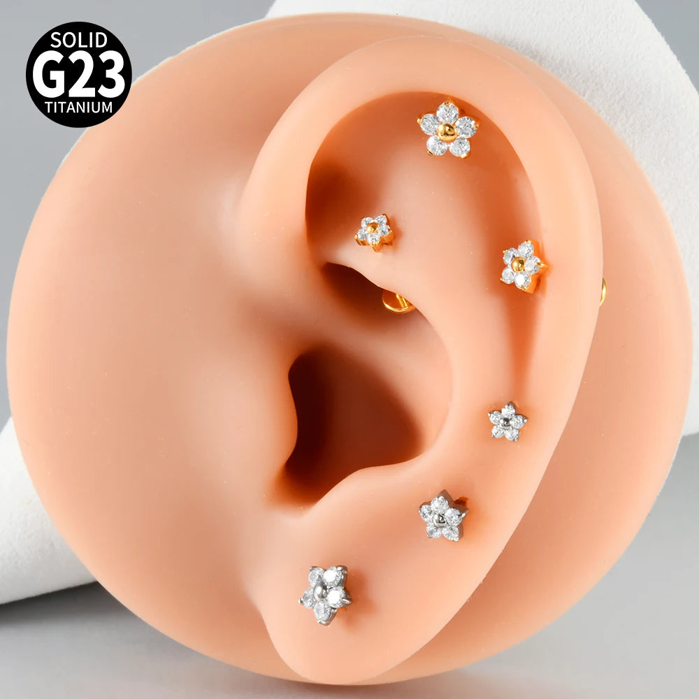 F-136 Implant Titanium Flower Zirconia 16G Labret Helix Piercing