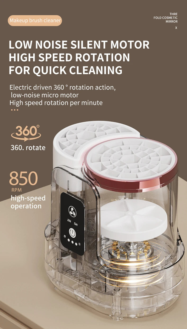 USB Electric Makeup Brush Cleaner 3-in-1 with Automatic Quick-Drying Support Device - Makeup Brush Cleaning And Drying Book Tool