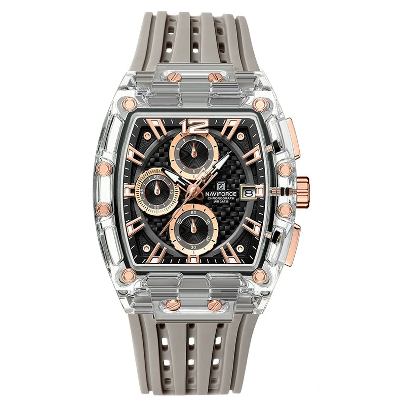 Naviforce NF7105 Tonneau Quartz Chronograph 5ATM Silicone Watch