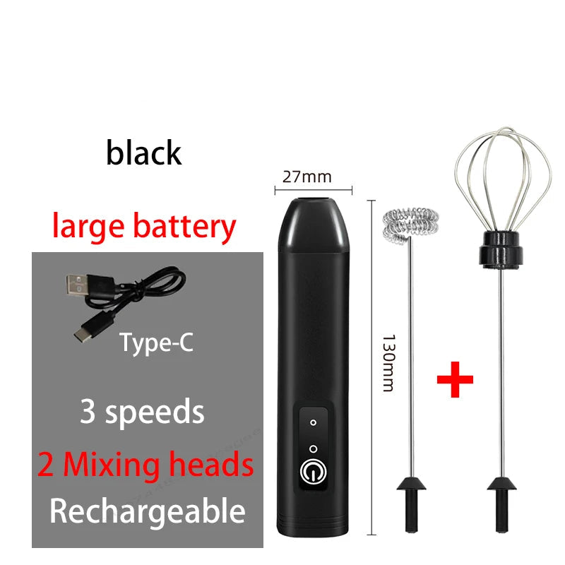 USB Rechargeable 3-Speed Handheld Milk Frother and Whisk