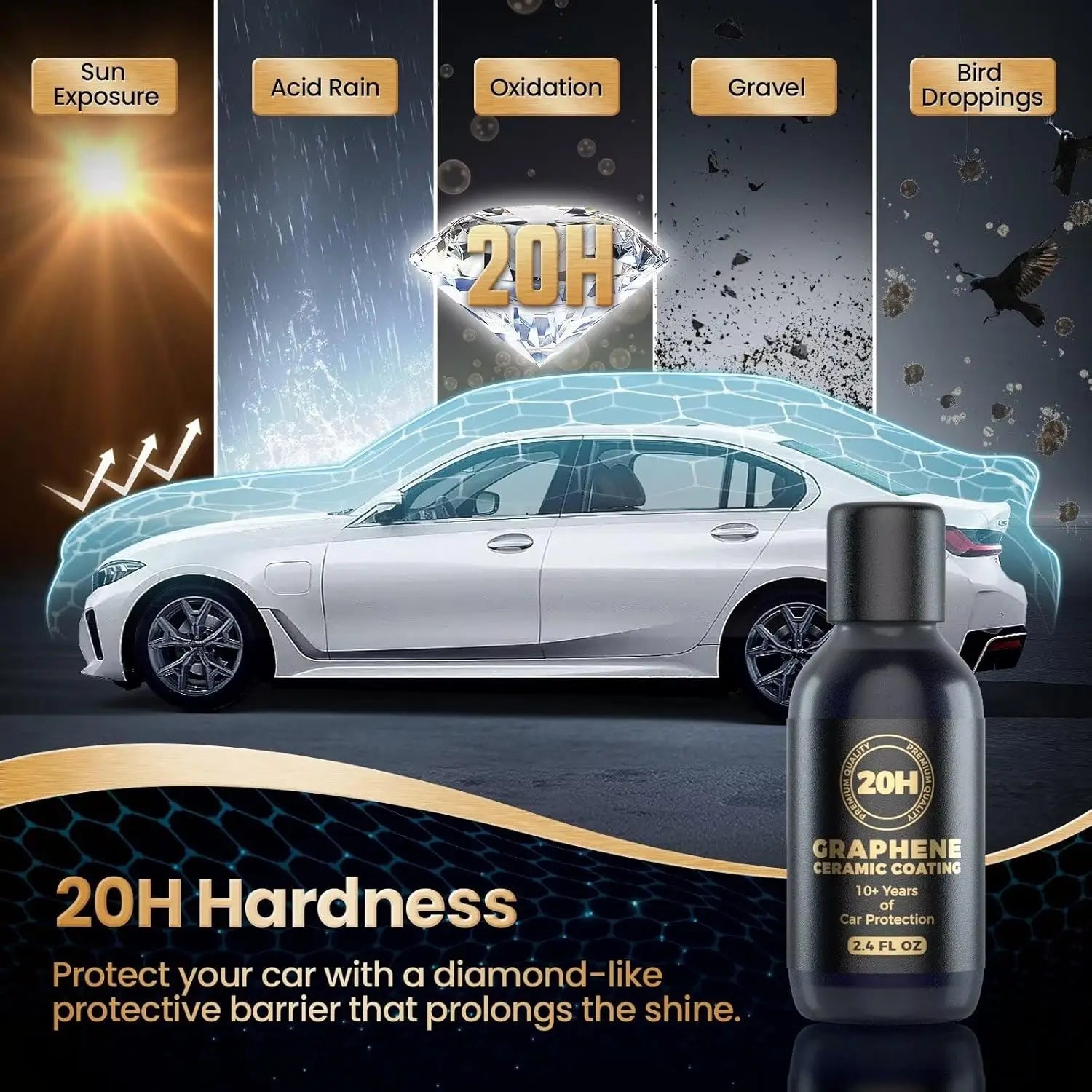 20H Advanced Nano Graphene Ceramic Coating 70ml UV Technology Extremely Hydrophobic Car Ceramic Coating Kit for Auto Detailing