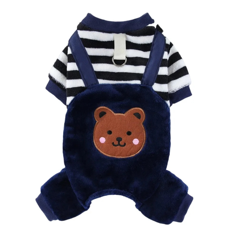 Warm Winter Fleece Dog Jumpsuit Coat with Leash Ring