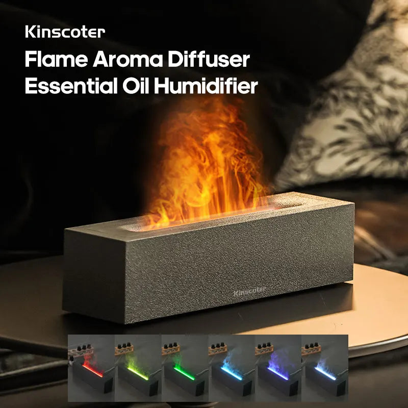Flame Aroma Diffuser Air Humidifier Ultrasonic Cool Mist Maker Fogger LED Essential Oil Lamp Realistic Fire Difusor