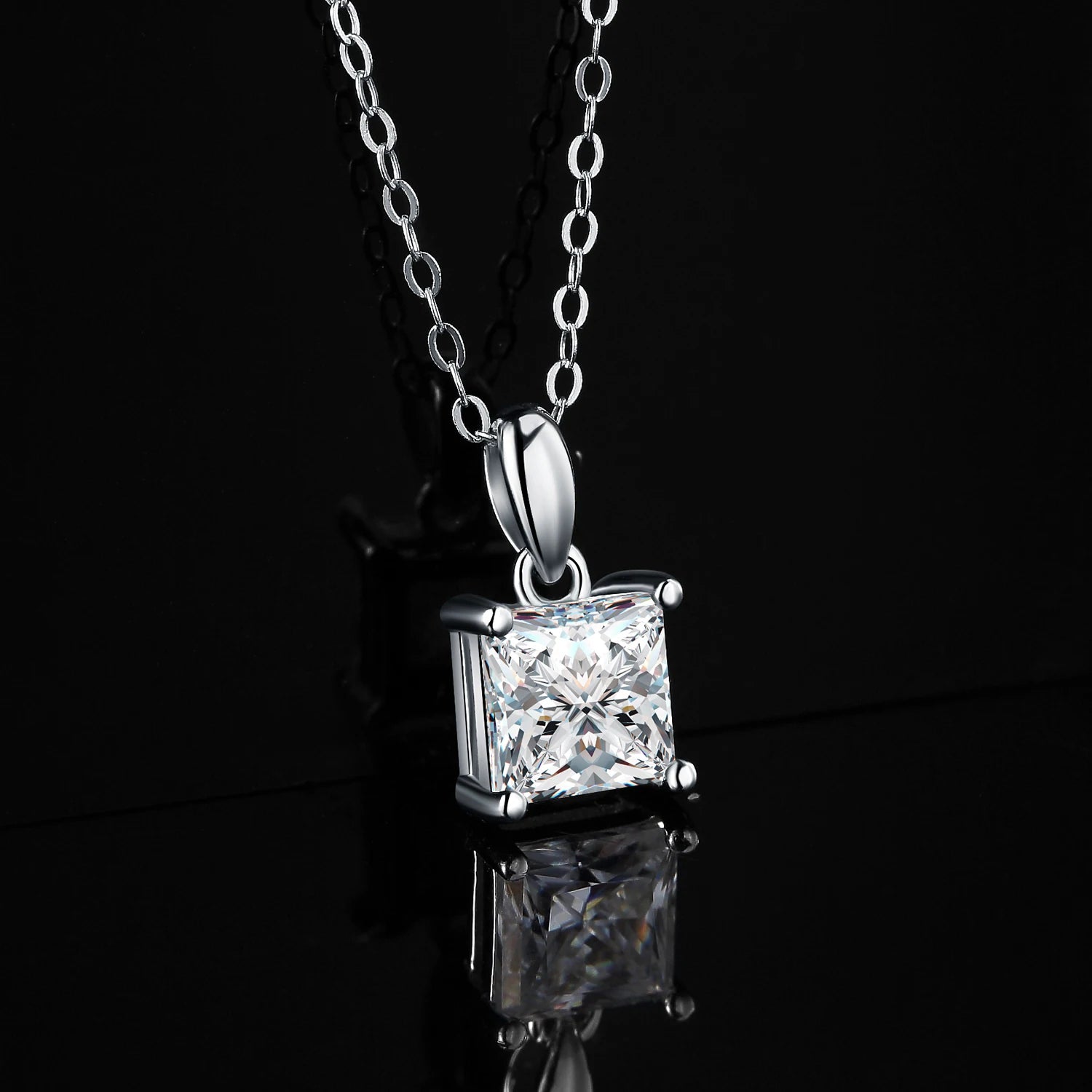 925 Sterling Silver D Color Princess Cut Moissanite Necklace