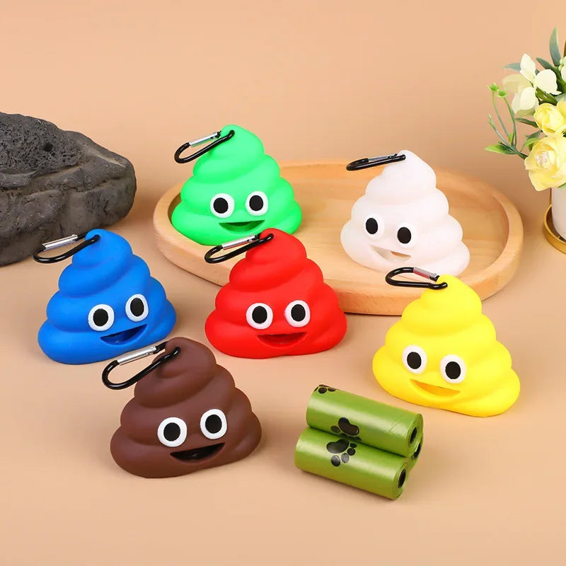 Portable Poop-Shaped Pet Waste Bag Dispenser with Leash Clip