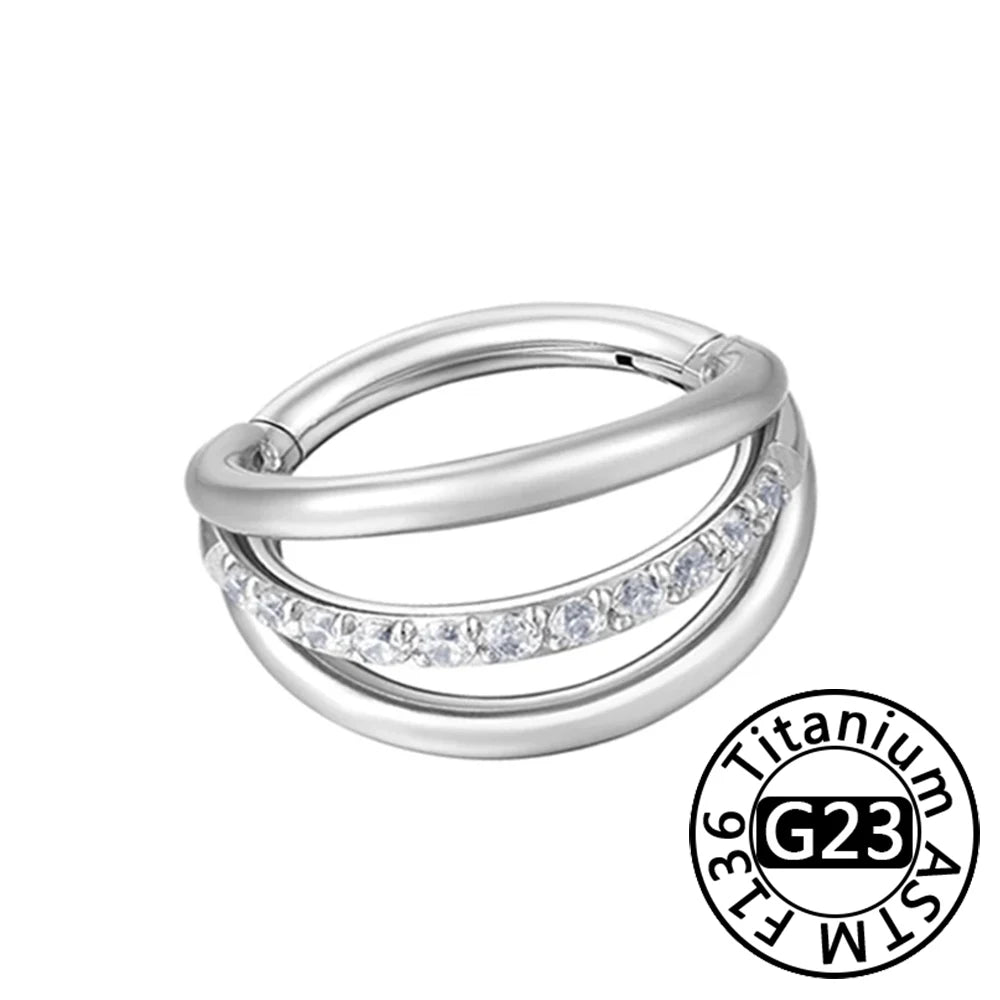 G23 Titanium 16G CZ Hinged Segment Clicker Hoop Piercing