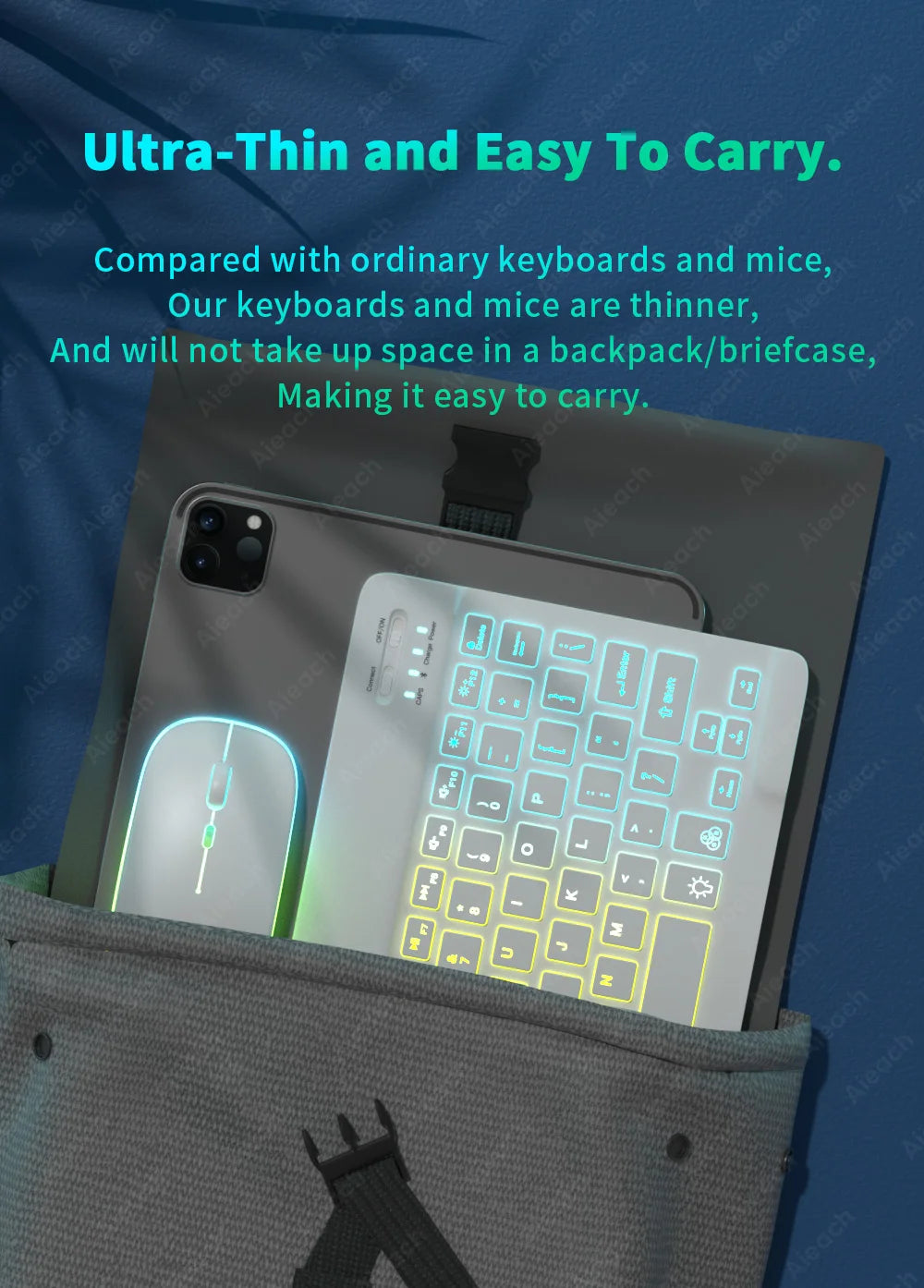 Keyboard For Tablet Android iOS Windows Wireless Mouse Keyboard Bluetooth-compatible Rainbow Backlit Keyboard For iPad Phone