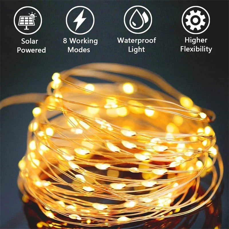 Solar LED Outdoor Fairy Lights Waterproof Garden String Garlands