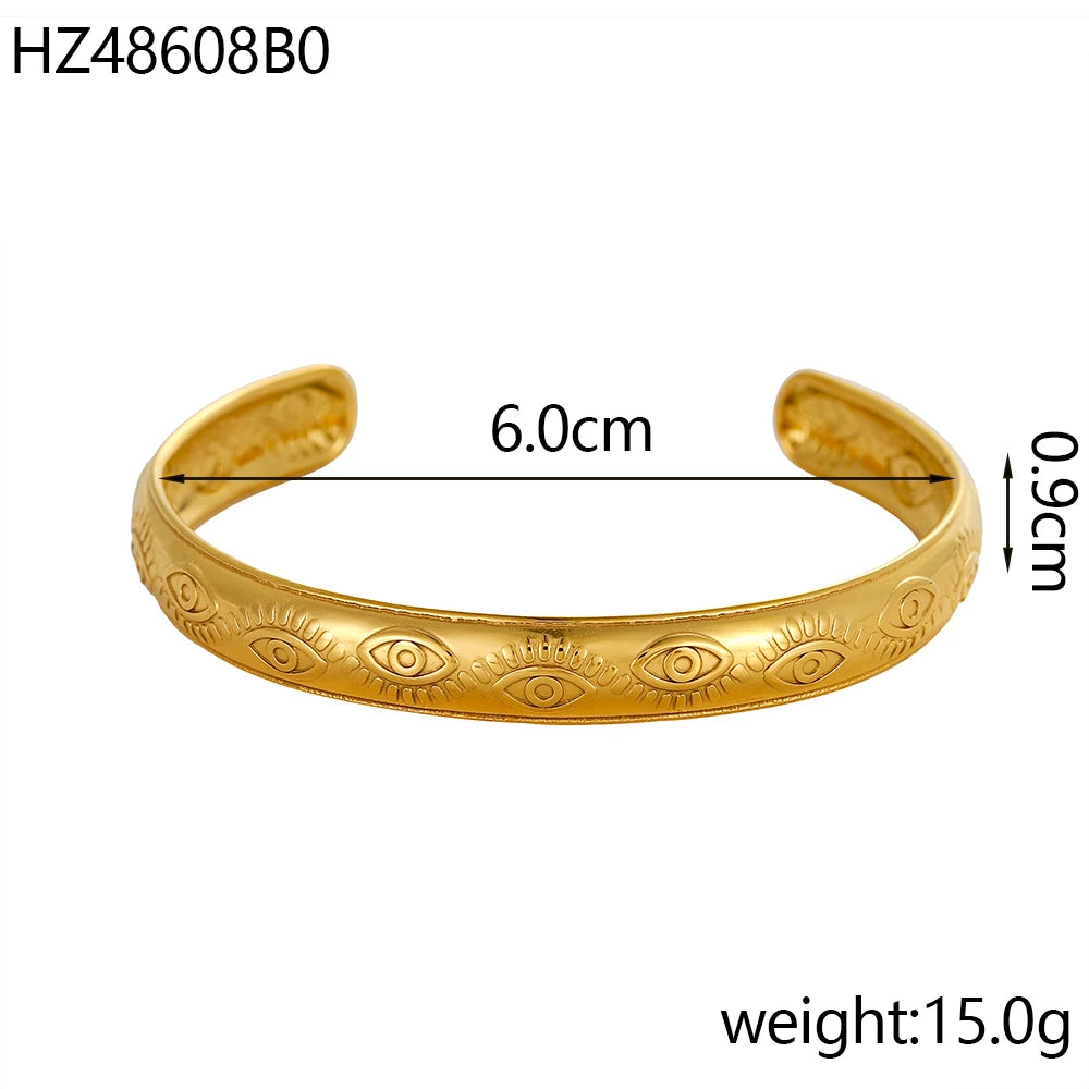 18k Gold-Style Plated Stainless Steel Snake Line Cuff Bangle