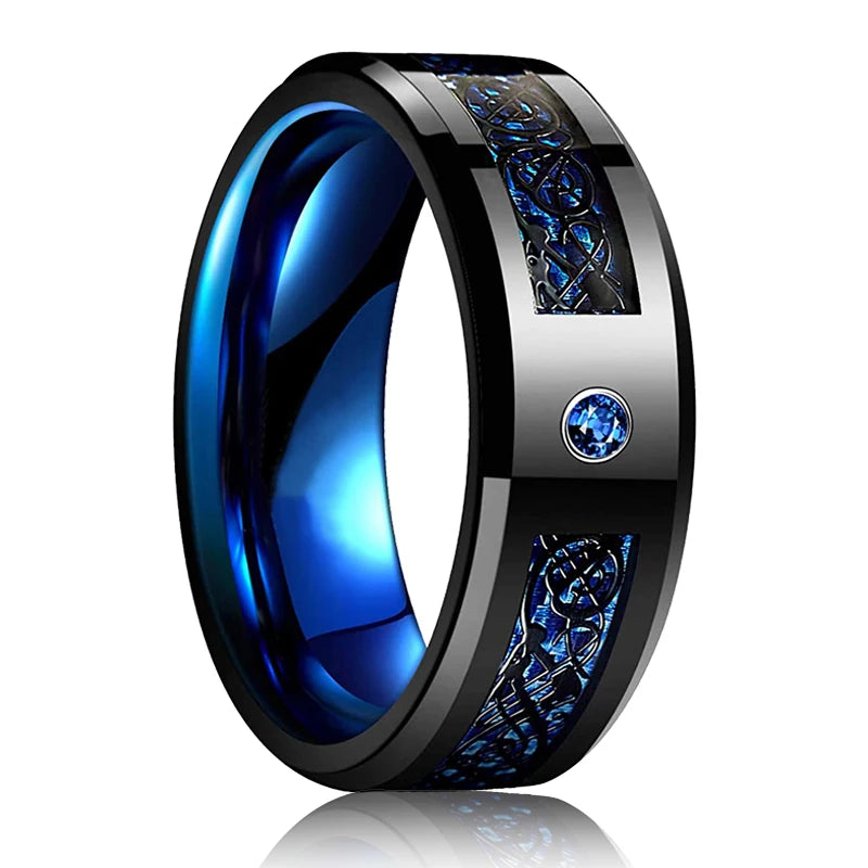 8mm Brushed Stainless Steel Step Edge Ring Multi-Color Collection