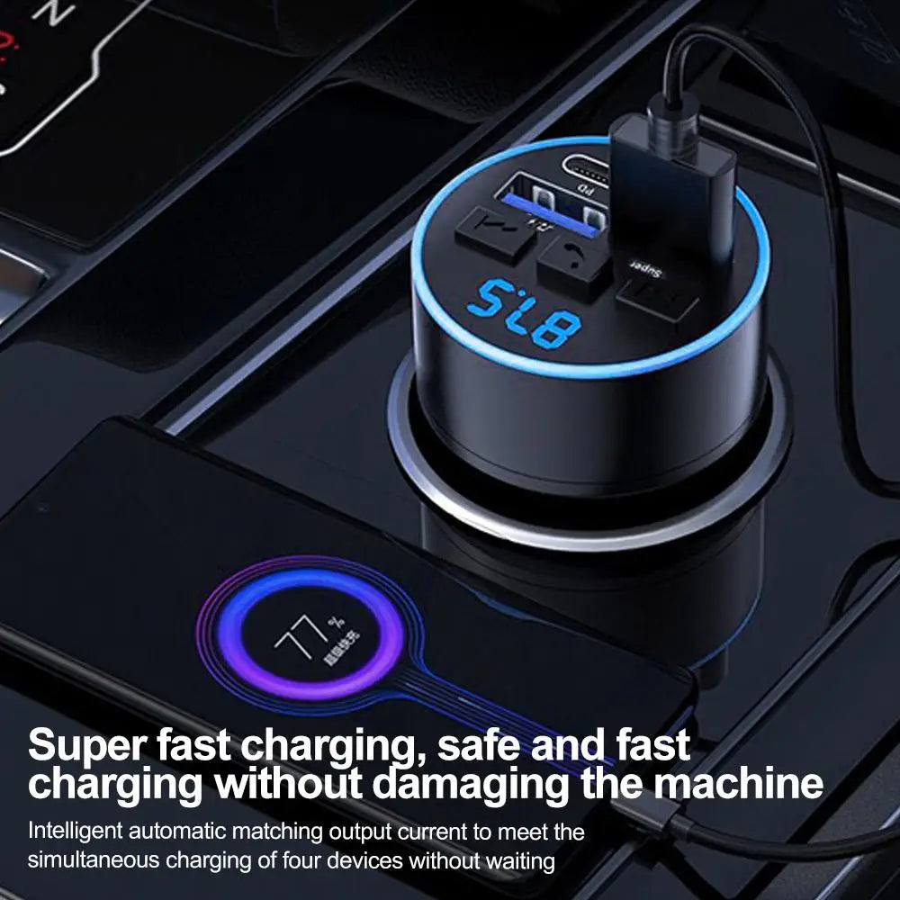 Car Cigarette Lighter Bluetooth 5.0 Car FM Transmitter PD Type-C Dual USB Ambient Player Car MP3 Charger Smartphone Charge