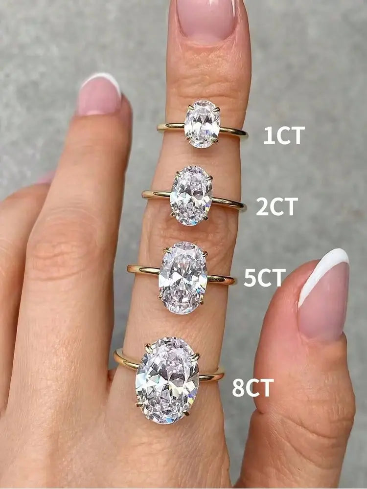 925 Sterling Silver Oval 1-8Ct Zircon Luxury Engagement Wedding Ring