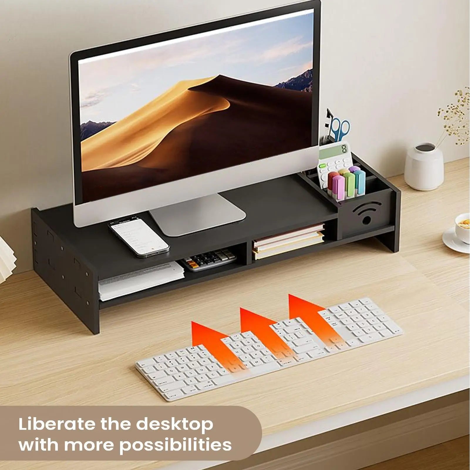 Desktop computer riser stand monitor arm double-layer desktop shelf with storage organizer ergonomic computer stand for monitors