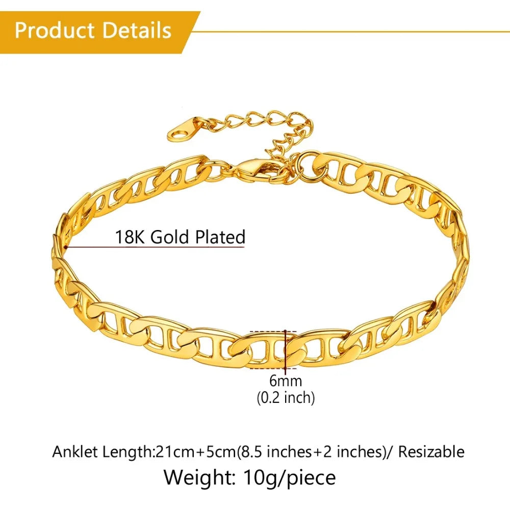 Stainless Steel Multi-Style Anchor and Curb Chain Anklet
