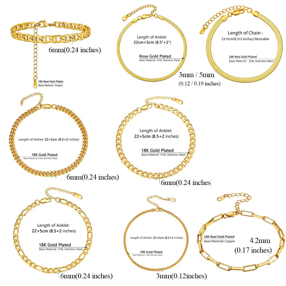 Stainless Steel Multi-Style Anchor and Curb Chain Anklet