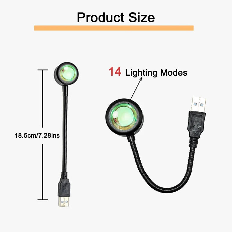 1pc USB Sunset Lamp LED Rainbow Neon Night Light Projector Photography Wall Atmosphere Lighting for Bedroom Home Room Decor Gift