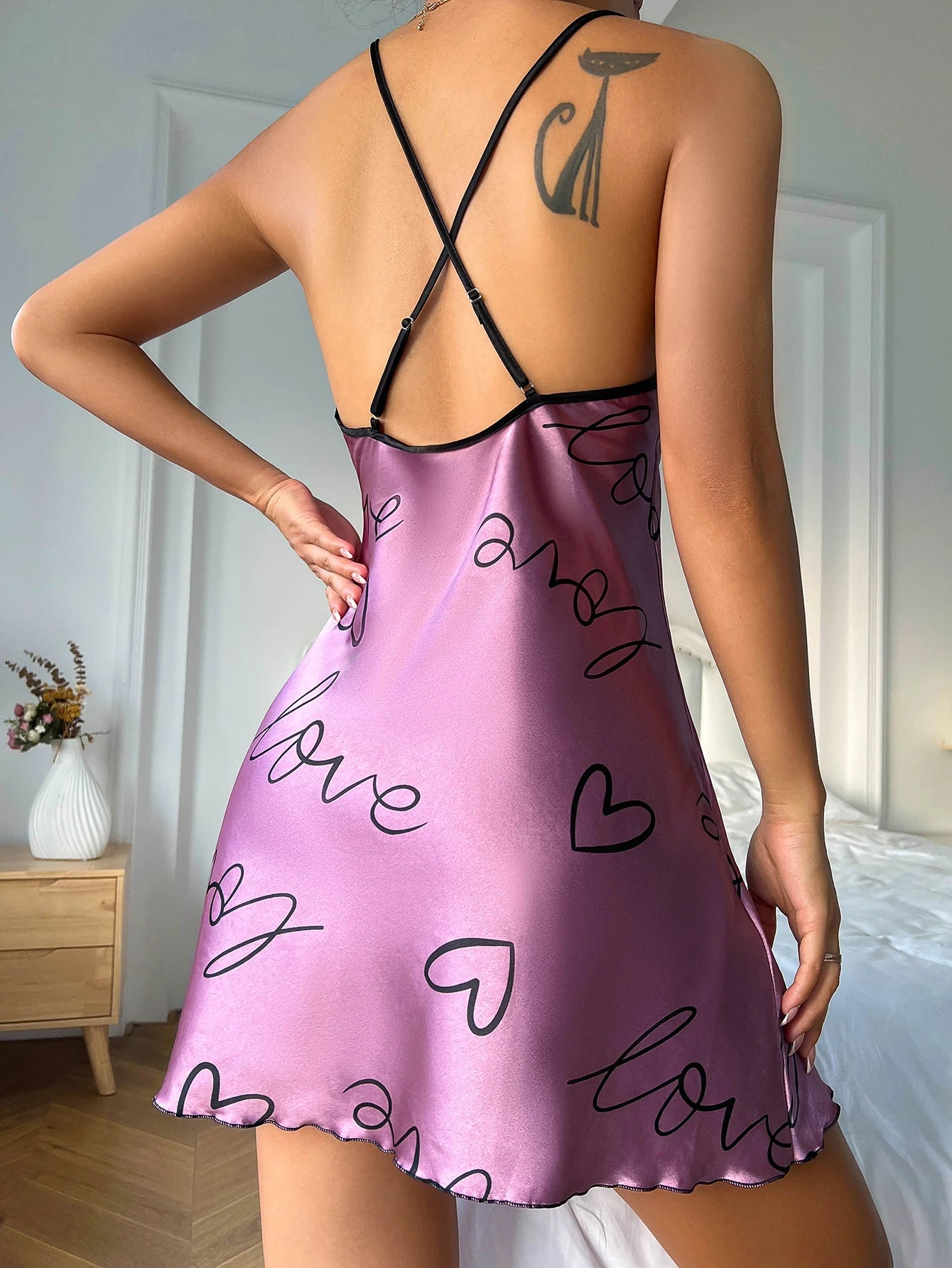 Heart Love Print Strap Mini Nightdress Sleepwear