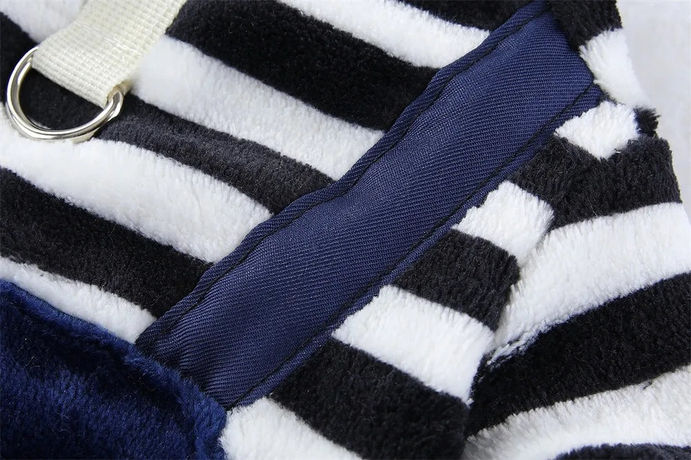 Warm Winter Fleece Dog Jumpsuit Coat with Leash Ring