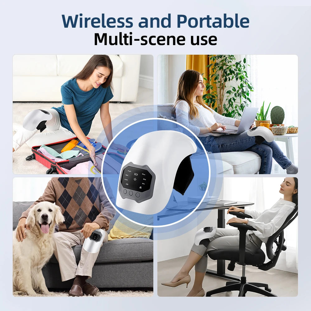 Electric Knee Massage Pad 3 Levels Wireless  3D Airbag Hot Compress Vibration Massager with Red Light Knee Massage Health Care