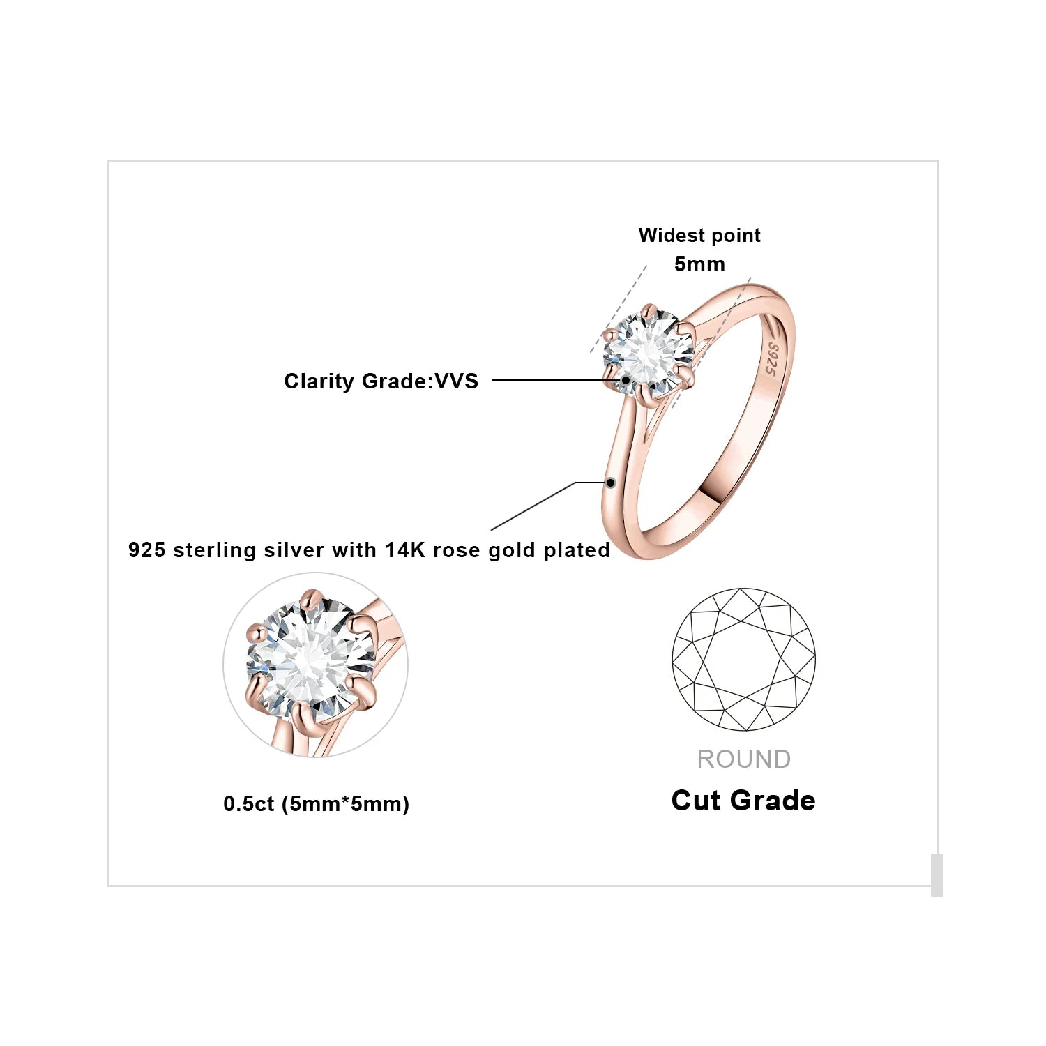 925 Sterling Silver D Color 6-Claw Moissanite Solitaire Ring