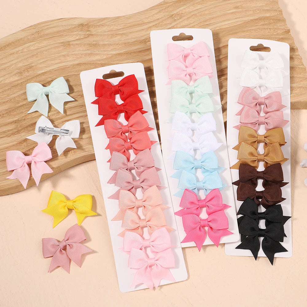 Conjunto de 10 Ganchos de Cabelo de Laço de Cor Sólida para Meninas Bebés, Fitas de Cabelo Artesanais com Laço, Mini Molas de Cabelo, Acessórios de Cabelo