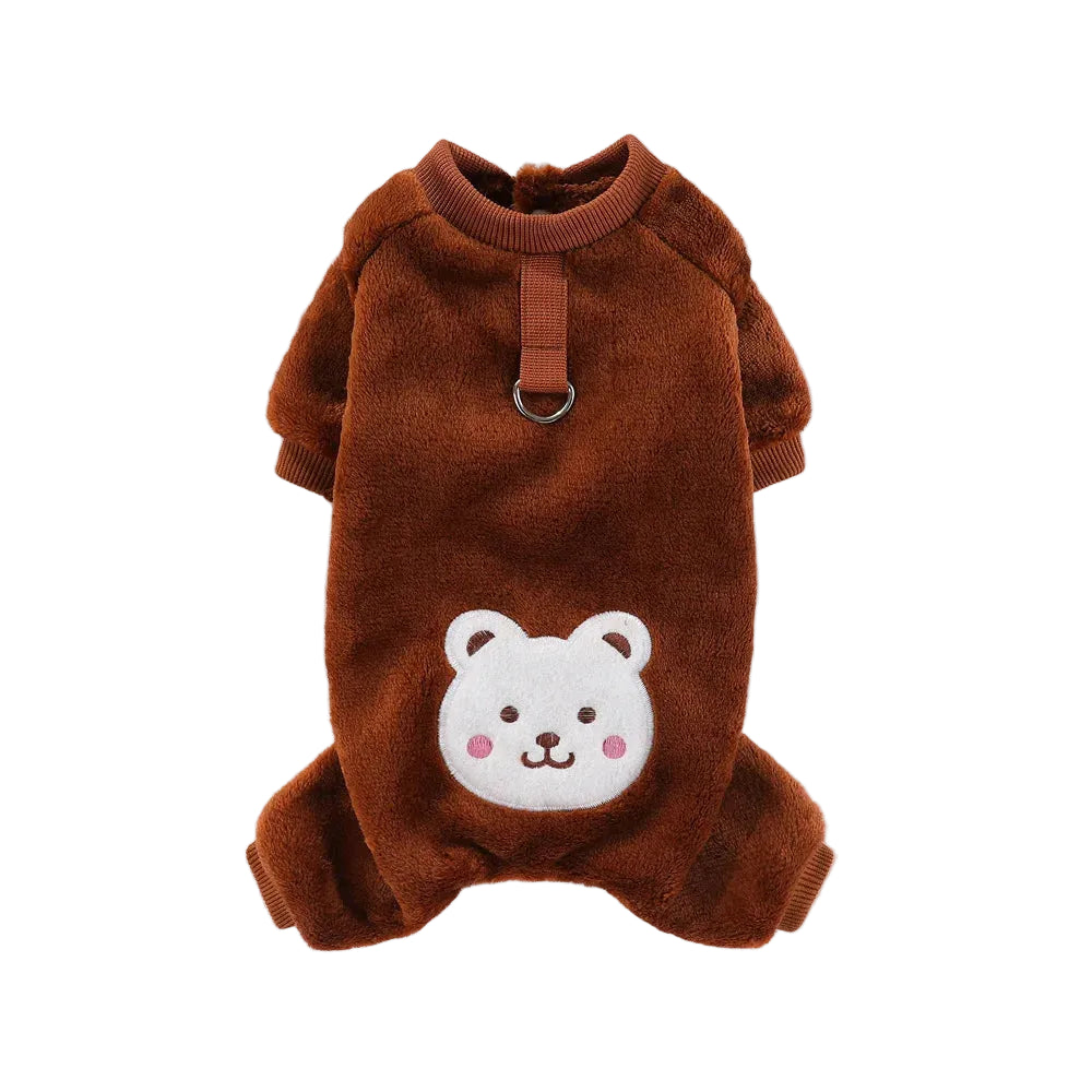 Warm Winter Fleece Dog Jumpsuit Coat with Leash Ring