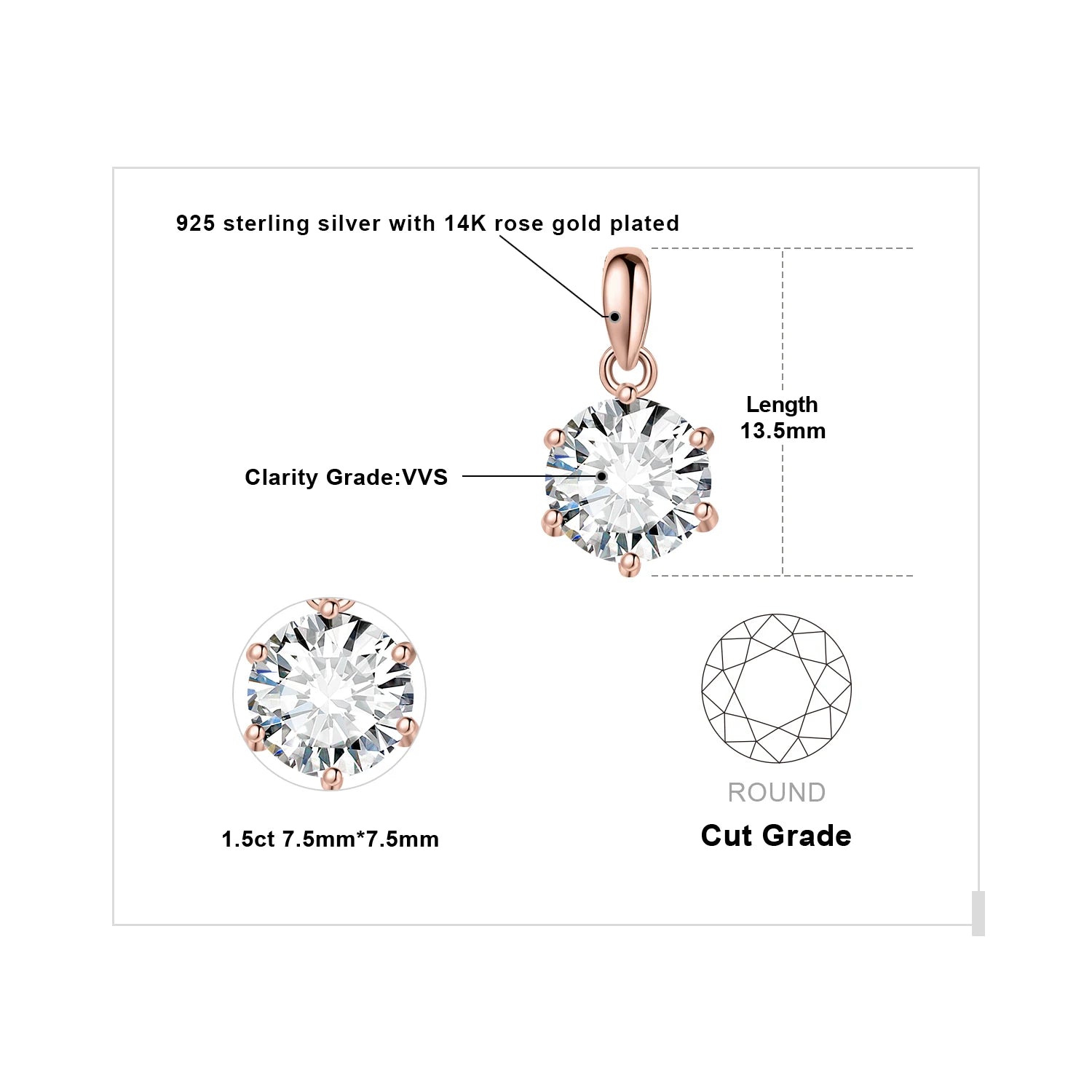 Round Cut Moissanite Solitaire Pendant