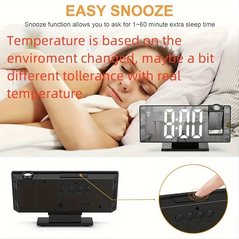 Mirror multifunctional projection alarm clock Intelligent luminous clock Bedroom large screen digital clock wall projection alar