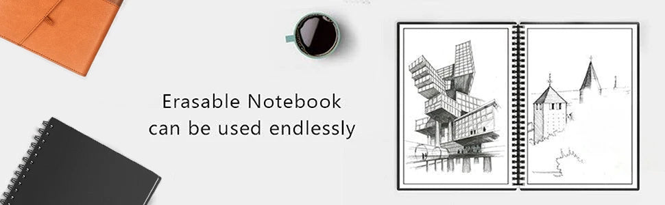 Reusable Smart Notebook A5 PU Leather with Storage Function 6 Page Styles Endlessly Reusable Note Pad Pen Self-Stick Notes Wipe