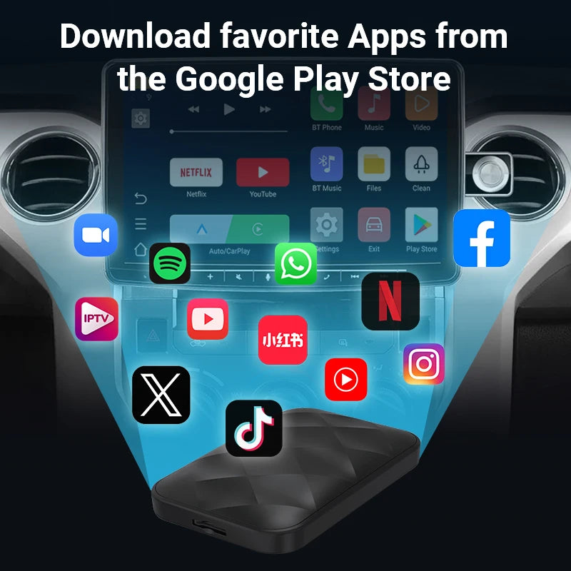 XUDA Android14 Wireless CarPlay/Android Auto 3in1 NEW CarPlay Ai Box  4Cores 4GB RAM+64GB ROM Plug and Play Stable Transmission
