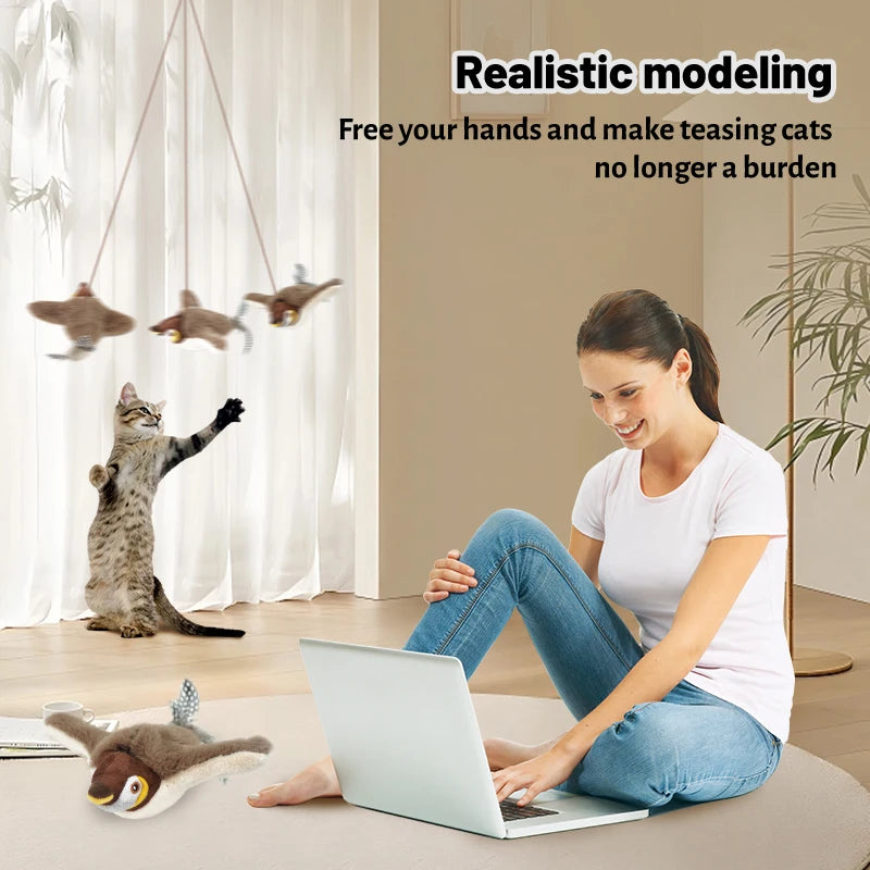 Interactive Flapping Bird Cat Toy with Catnip & USB Charging