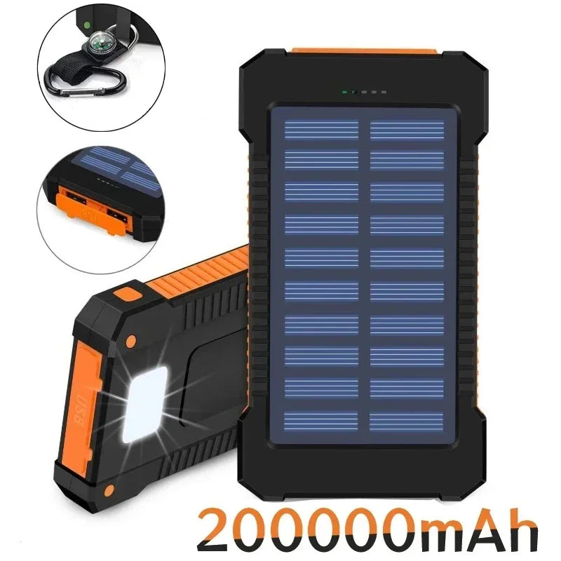200000mah Solar Power Bank Large Capacity Portable External Battery Fast Charging Silicon Solar Panel Outdoor Essential