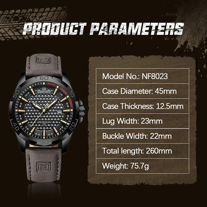 Naviforce NF8023 Quartz Calendar Business Sport Leather Watch