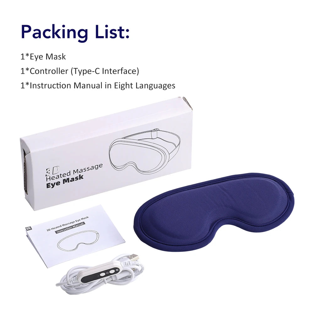 Hot Compress and Massage Eye Mask Electric Heated Eye Massager for Relieve Eye Strain Dark Circles Sleeping Mask Eyeshades