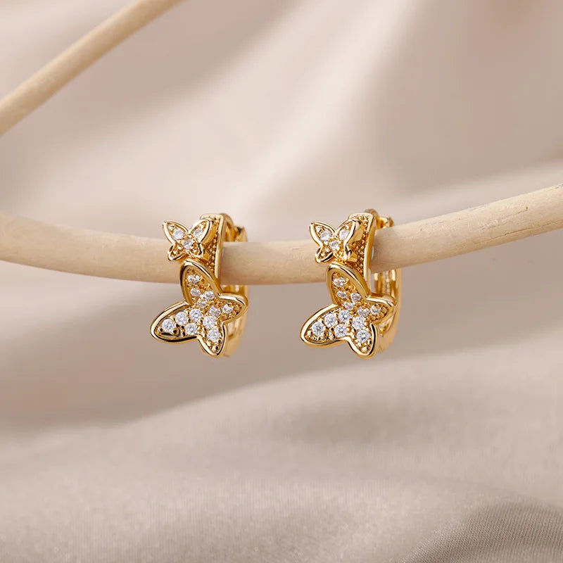 Modern Butterfly Gold Stainless Steel Hoop Earrings Trend