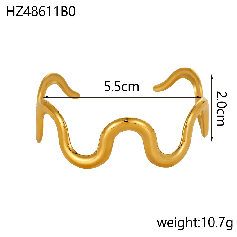18k Gold-Style Plated Stainless Steel Snake Line Cuff Bangle