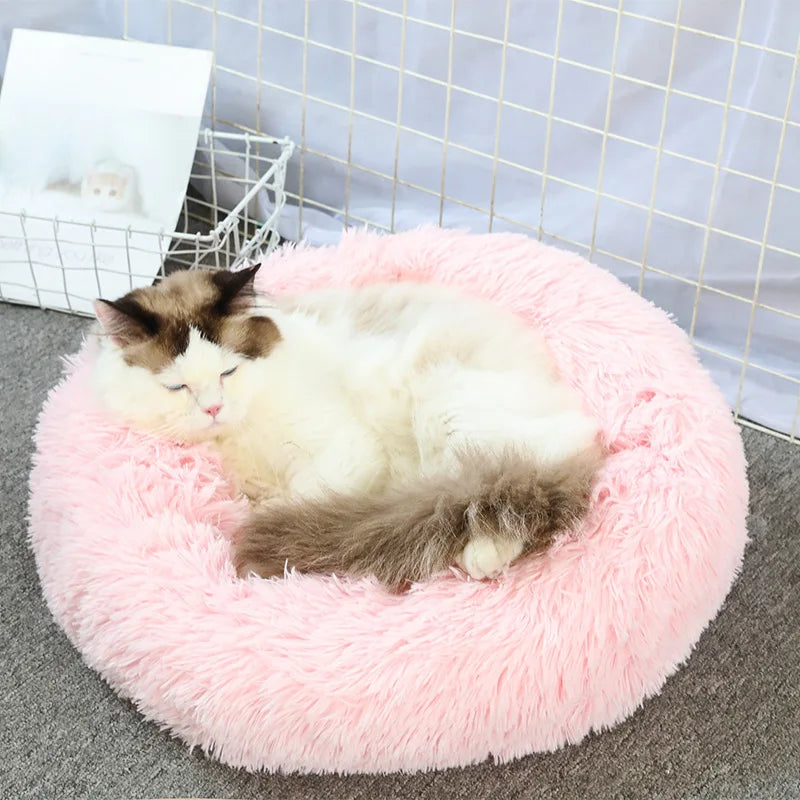 Cama Para Animais De Estimação Super Macia Para Gatos Pelúcia Tamanho Normal Lavável Cama Calmante Cama Donut Artefacto De Dormir Confortável Adequado Para O Inverno