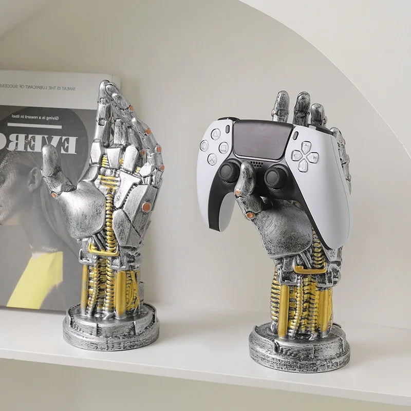 New Creative Games Controller Desktop Headphone Stand Cyberpunk Mechanical Arm Simulated Robot Hand Sculpture Stautes Decoration